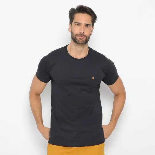 Camiseta Com Tag Aplicada- Preta- Nautica