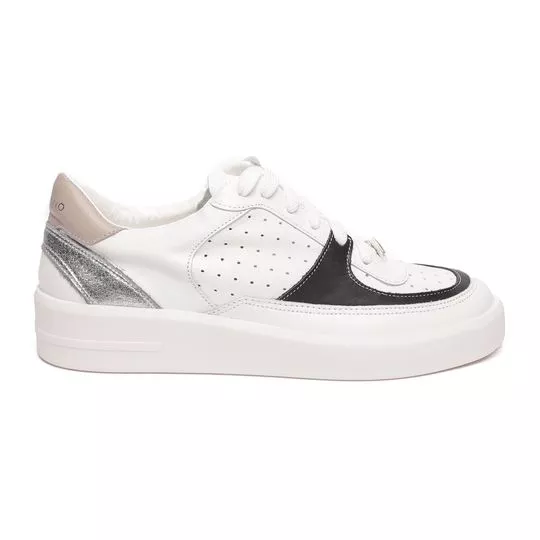 Tênis Com Recortes- Branco & Preto- Salto: 3,8cm