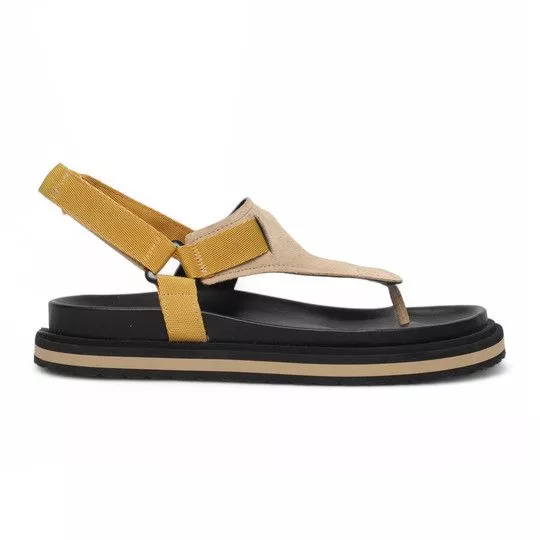 Sandália Rasteira Em Couro- Bege & Amarelo Escuro- Zara