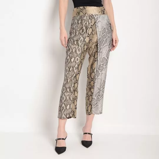 Calça Cropped Animal- Bege & Preta