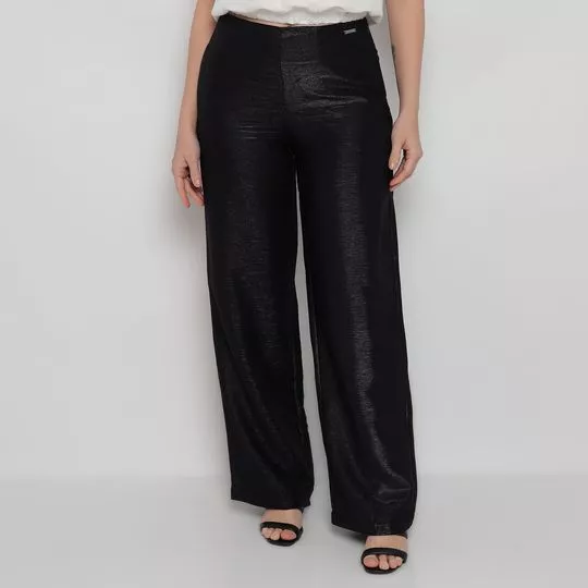 Calça Pantalona Com Recortes- Preta