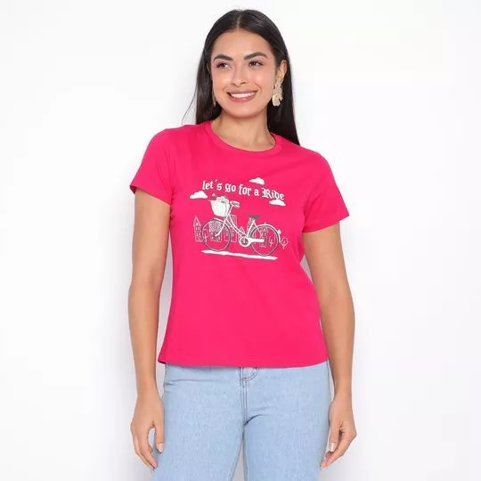 Camiseta Bicicleta- Pink & Branca