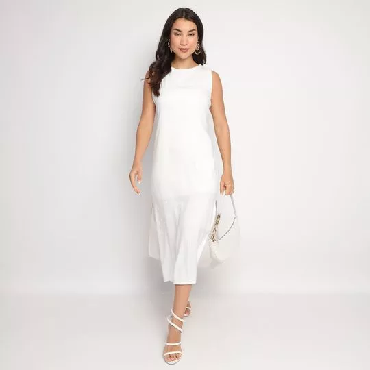 Vestido Midi Com Linho- Branco- VIP RESERVA