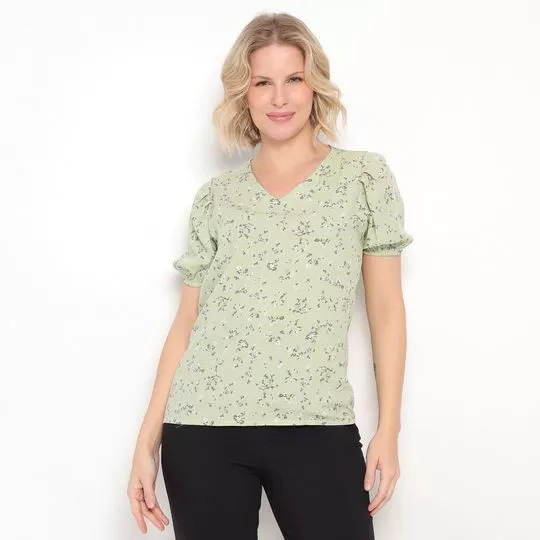 Blusa Floral- Verde Claro & Lilás- Vip Reserva