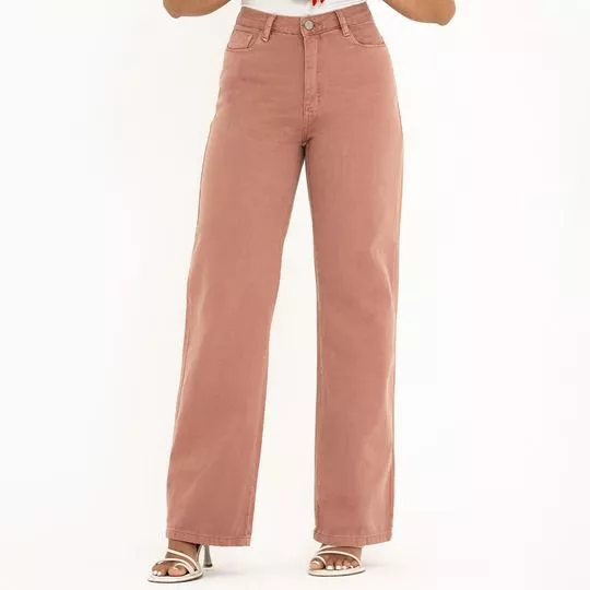 Calça Wide Leg Em Sarja- Marrom Claro- Consciência Jeans