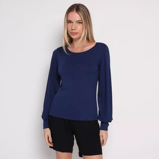 Blusa Com Recortes- Azul Marinho- Maria Padilha
