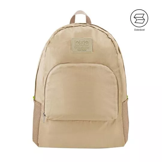 Mochila Com Bolso- Bege- 42x30x13cm- Jacki Design