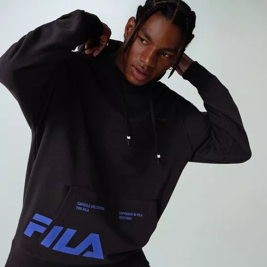Blusão Fila® French Terry- Preto & Azul