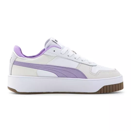 Tênis Puma Carina Street Em Couro- Branco & lilás