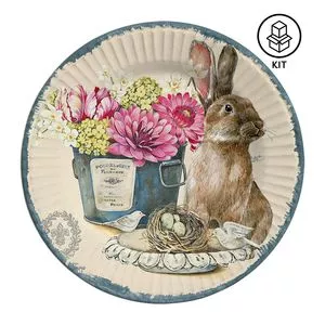 Jogo De Pratos Raso Frisado Bunny Vintage<BR>- Bege Claro & Azul Escuro<BR>- 6Pçs<BR>- Scalla Cerâmica