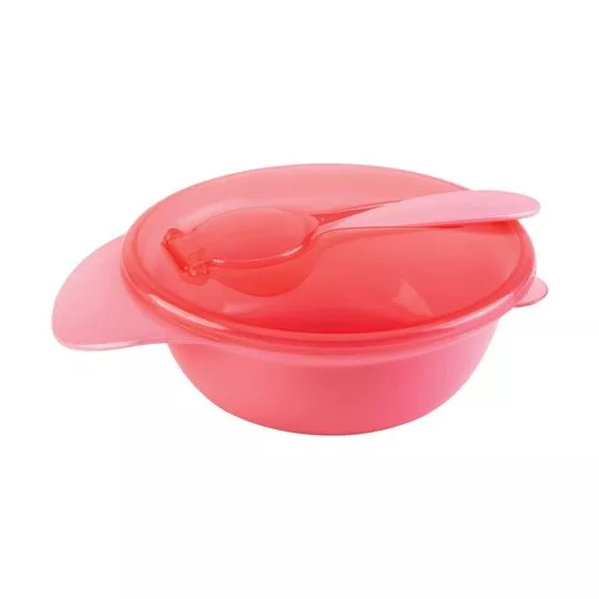 Jogo De Bowl Com Colher- Rosa- 2Pçs- 300ml