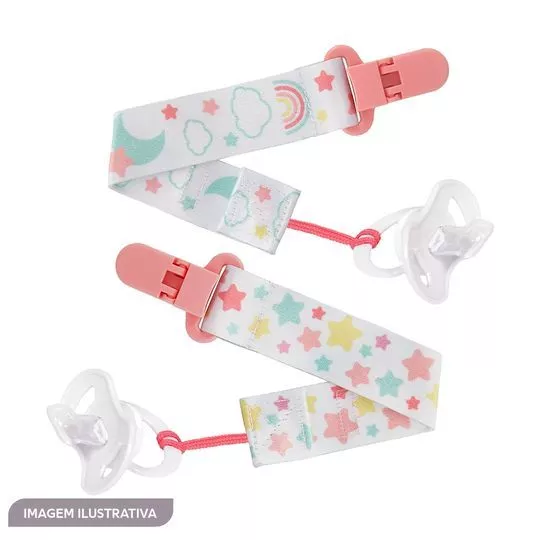Kit De Prendedores De Chupeta- Branco & Rosa- 2Pçs- Buba