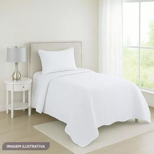 Conjunto De Colcha Bouti Solteiro- Branco- 2Pçs