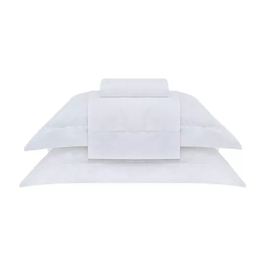 Jogo De Cama Damask Square Super King Size- Branco- 4Pçs- 300 Fios- Buddemeyer