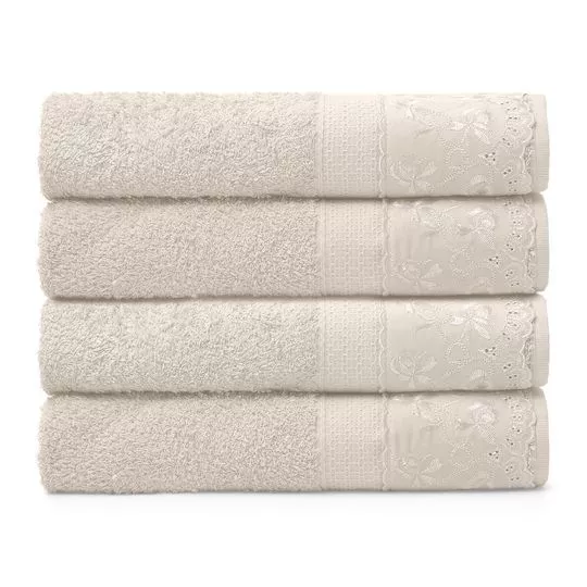 Jogo De Toalhas De Banho Melody Naira- Off White- 4Pçs- 500g/m²