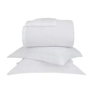 Conjunto De Colcha Damask Square King Size<BR>- Branco<BR>- 3Pçs<BR>- 300 Fios<BR>- Buddemeyer