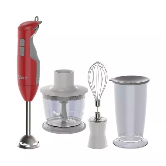 Mixer 3 Em 1 Com Batedor- Vermelho & Prateado- 4Pçs- 700ml- 220V- 250W- Oster