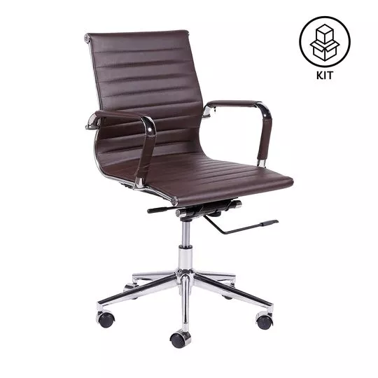 Jogo De Cadeiras Office Eames Esteirinha- Café & Prateado- 2Pçs- Or Design