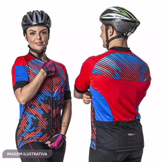 Camiseta Ciclista Abstrata- Vermelha & Azul