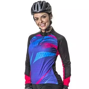 Camiseta Ciclista Abstrata<BR>- Preta & Azul