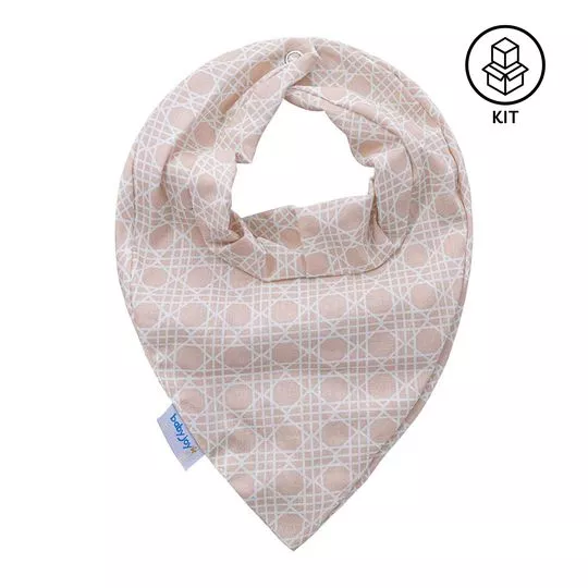 Babador Bandana- Bege Claro & Branco- 22x29cm