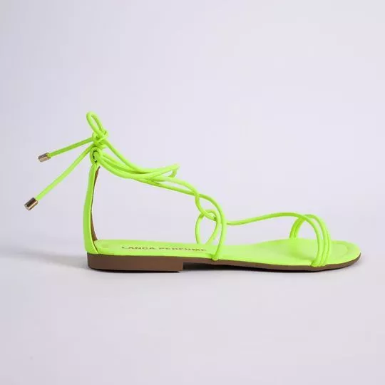 Sandália Rasteira Com Tiras- Verde Neon- Lança Perfume