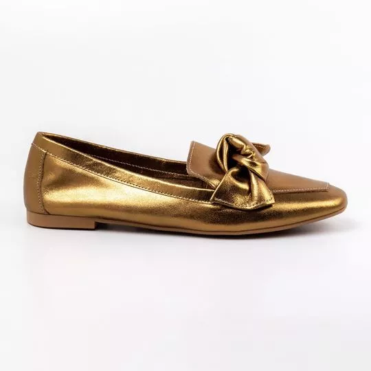Loafer Em Couro Com Laço- Bronze