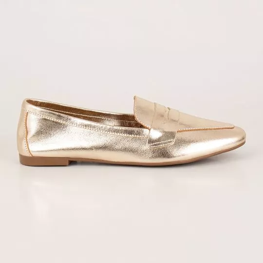Loafer Em Couro- Ouro Velho