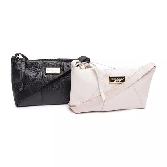 Kit De Bolsas Transversais Com Pespontos- Preto & Off White- 2Pçs