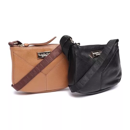 Kit De Bolsas Transversais Com Pespontos- Preto & Caramelo- 2Pçs