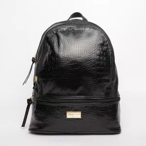 Mochila Em Couro<BR>- Preta<BR>- 33x27x12cm