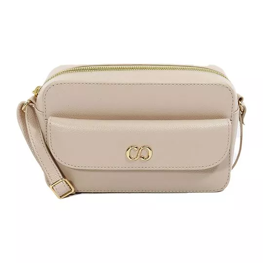 Bolsa Transversal Em Couro- Bege Claro- 14x22x7,5cm