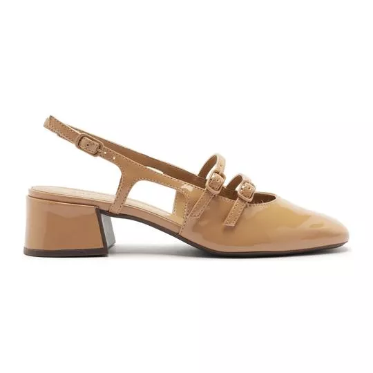 Slingback Com Tiras- Bege Escuro- Salto: 4,8cm