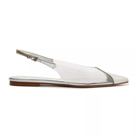 Slingback Em Couro- Incolor & Prateado