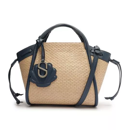 Bolsa Shopping Schutz®- Bege Claro & Azul Marinho