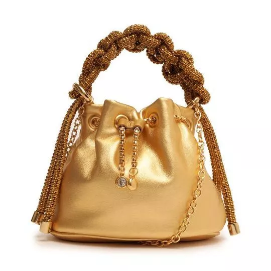 Bolsa Saco Com Pedrarias- Dourada