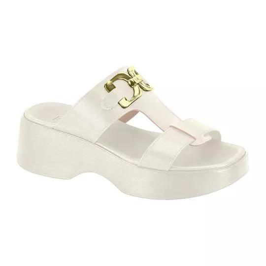 Sandália Com Tiras - Off White - Salto: 3,43cm - Moleca