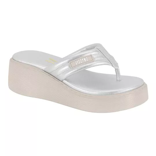 Tamanco Plataforma Liso- Prateado & Branco- Salto: 7cm- Vizzano