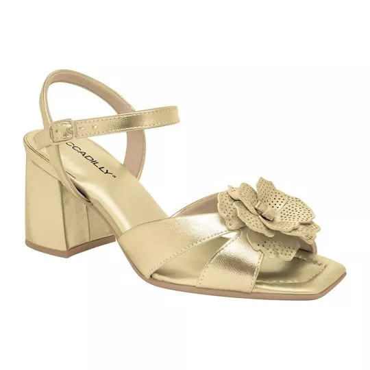 Sandália Metalizada Com Recortes- Dourada- Salto: 6cm