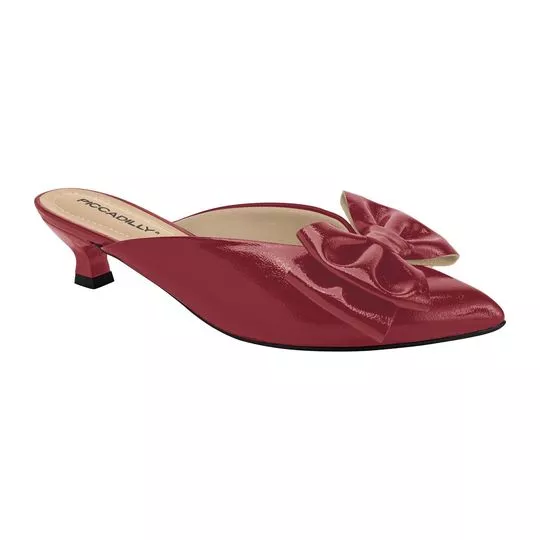 Mule Envernizado Com Laço- Vermelho- Salto: 4cm