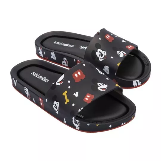 Mini Melissa Beach Slide + Mickey And Friends IV- Preto & Vermelho- Melissa