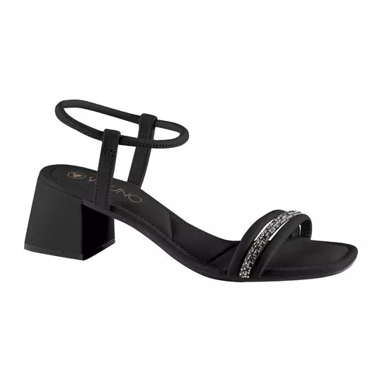 Sandália Com Pedrarias - Preta - Salto: 5,5cm - VIA UNO