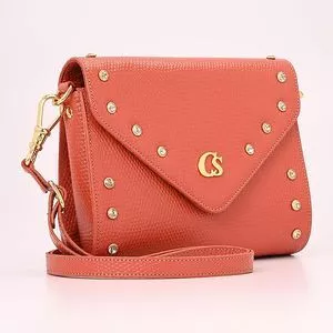 Bolsa Transversal Em Couro<BR>- Laranja