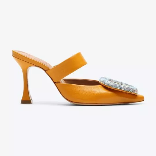 Mule Em Couro - Amarelo Escuro & Prateado - Arezzo & Co.