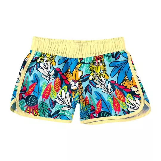 Short Folhagens- Azul & Amarelo Claro
