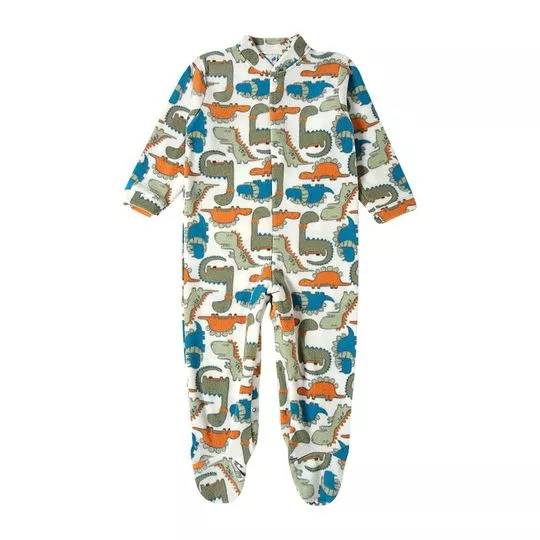 Pijama Macacão Dinossauros- Branco & Cinza- Tip Top