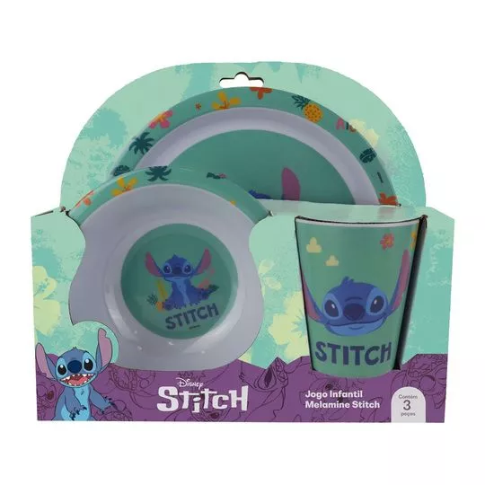 Kit Alimentação Stitch®- Branco & Verde Água- 3Pçs
