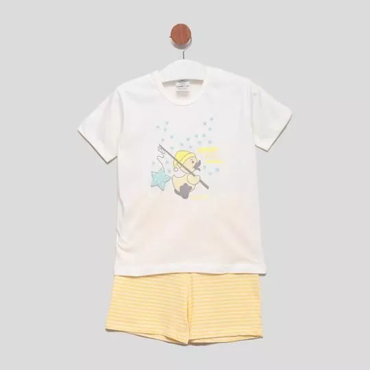 Pijama Patinho - Off White & Amarelo