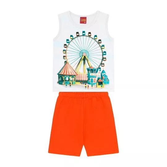 Conjunto De Regata Roda Gigante & Bermuda- Branco & Laranja- Kyly