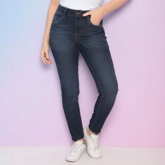 Calça Jeans Boot Cut Com Bolsos- Azul Marinho
